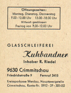 Glasschleiferein KUHBANDNER im Jahr 1975.